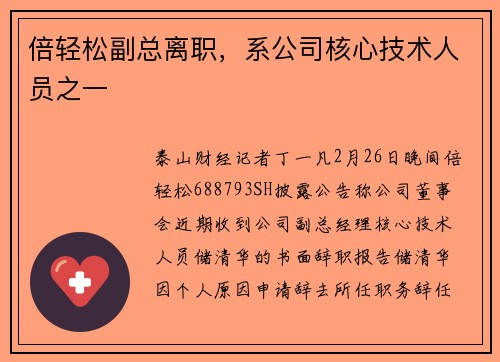 倍轻松副总离职，系公司核心技术人员之一