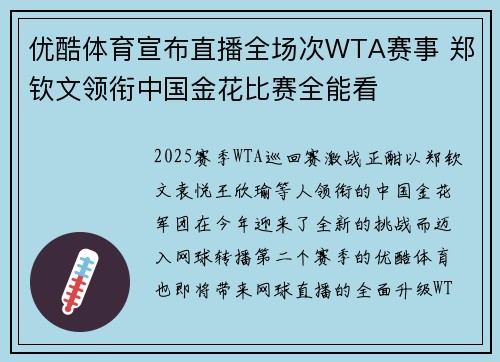 优酷体育宣布直播全场次WTA赛事 郑钦文领衔中国金花比赛全能看