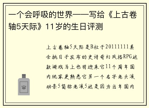 一个会呼吸的世界——写给《上古卷轴5天际》11岁的生日评测