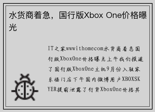 水货商着急，国行版Xbox One价格曝光